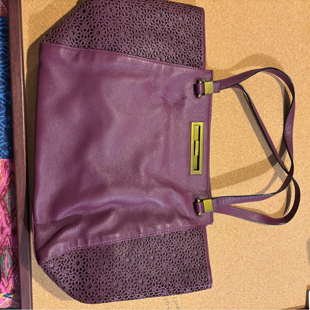 Purple Leather Tote Bag